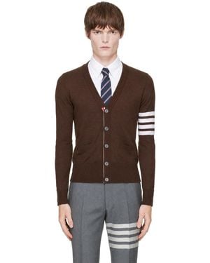 Thom Browne Merino Wool 4-Bar Classic V-Neck Cardigan - Brown