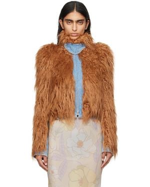 Dries Van Noten Tan Panelled Faux-Fur Jacket - Brown