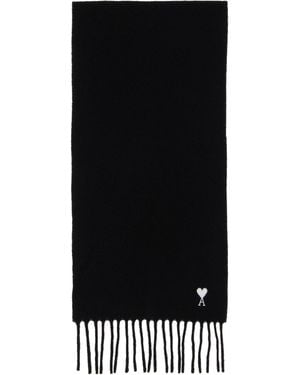 Ami Paris Wool Ami De Coeur Scarf - Black