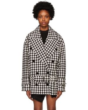 Balmain &ホワイト フリンジ ピーコート - ブラック