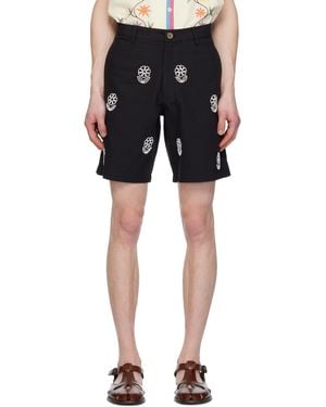 HARAGO Beadwork Embroidered Long Shorts - Black