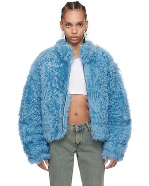 ERL Blue Stand Collar Shearling Jacket