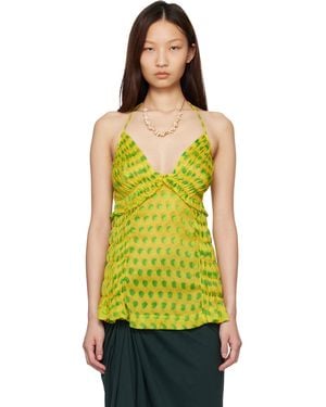 Dries Van Noten Optical Polka Dot Silk Halter Top - Yellow
