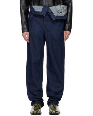 JUNTAE KIM Asymmetric Flower Jeans - Blue