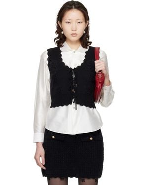 Ganni Gilet Noir En Coton Et Cachemire À Garnitures Crochetées