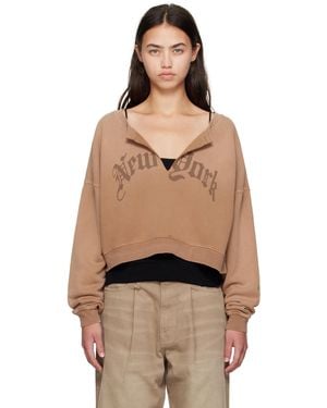 R13 Tan 'New York' Cropped Front Slit Sweatshirt - Black