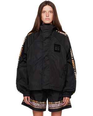 Ganni Placement Printed Flyweight Nylon Jacket - Black