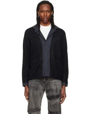 we11done Hooded Shirt-Layered Cardigan - Black