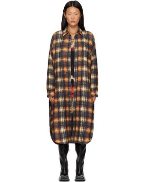 R13 Robe Midi Rembourrée De Style Chemise Kaki Et Noir - Marron