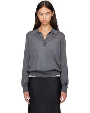 Loulou de Saison Miles Long Sleeve Polo - Grey