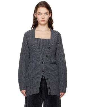 Alexander Wang Ribbed Bilayer V-neck Cardigan With Cami Twinset - Gris