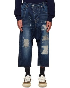 Fumito Ganryu Distressed Embroidered Sarouel Jeans - Blue
