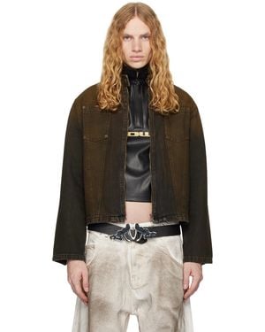 Mowalola Panelled Moto Coated Denim Jacket - Black