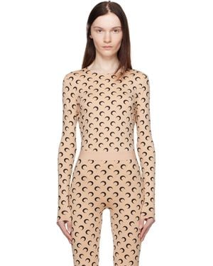 Marine Serre Tan Moon Printed Jersey Second Skin T-Shirt - Natural