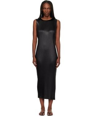 Issey Miyake Glossed Metal Pleats Midi Dress - Black