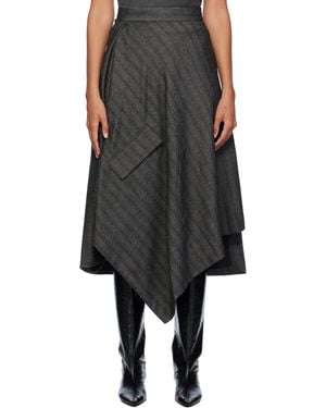 REMAIN Birger Christensen Striped Draped Midi Skirt - Black