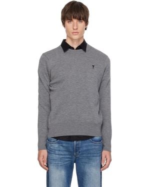 Ami Paris Crewneck Wool Ami De Coeur Jumper - Grey