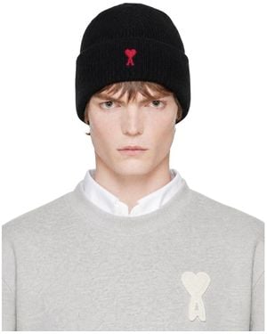 Ami Paris Wool Ami De Coeur Beanie - Black