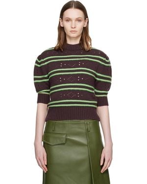 Marni Pull À Manches Courtes Brun À Rayures Et À Col Ras Du Cou - Vert