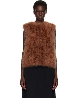 Yves Salomon Tan Cropped Feather Gilet Vest - Brown
