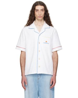 CASABLANCA Chemise À Manches Courtes Blanche En Tissu Éponge À Monogrammes En Jacquard