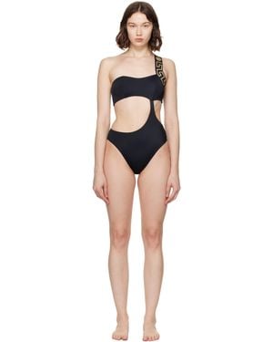 Versace ブラック グレカ ボーダー ワンピース スイムウェア