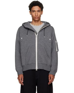 Sacai Cotton Cashmere Knit Hoodie - Grey