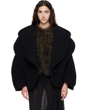 Balmain Oversized Wool Hood Pea Coat - Black