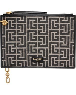 Balmain Pulse Zipped Clutch - Metallic