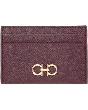 Ferragamo Burgundy Gancini Credit Card Holder - Purple