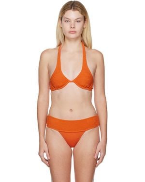 Fleur du Mal Orange Smocked Bikini Top