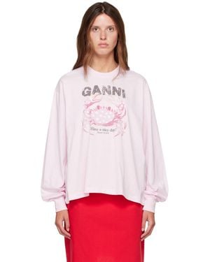 Ganni Basic Cotton Jersey Longsleeve Crab T-Shirt - Red