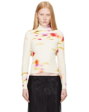 Ferragamo オフホワイト Blossom Print タートルネック - ブラック