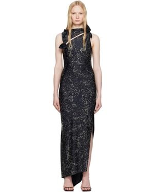 Coperni Crystal-Embellished Asymmetric Flower Maxi Dress - Black