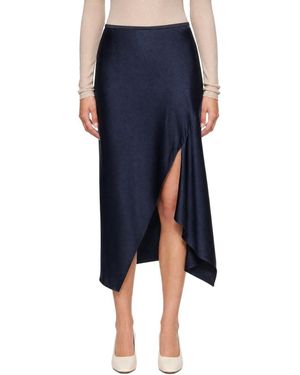 Helmut Lang Jupe Midi Bleu Marine En Soie À Taille Élastique