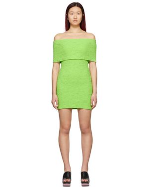 MSGM Green Crinkle Embossed Strapless Dress