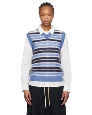 Marni Brushed Mohair Stripe Vest - Blue