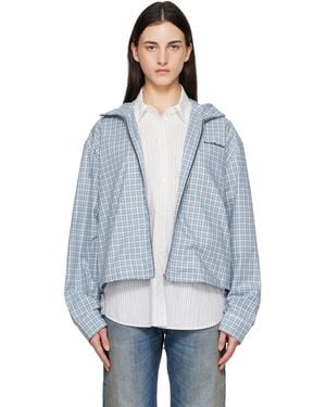 Acne Studios Hooded Check Jacket - Blue