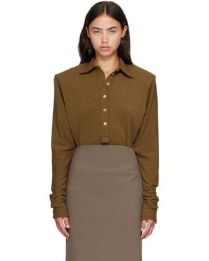 Mugler Khaki Batsleeves Polo Bodysuit - Brown