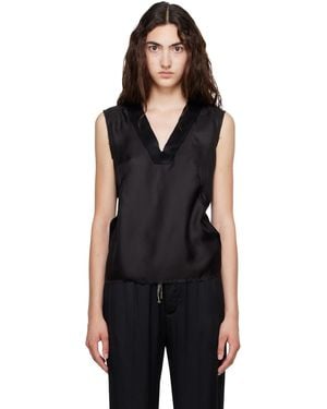 Maison Margiela Silk V-Neck Top - Black