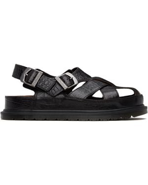 Dr. Martens Fisherman Crocodile Analine Leather Sandals - Black