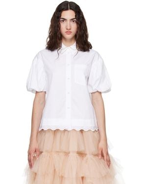 Simone Rocha Cropped Puff Sleeve Lace Trim Shirt - White