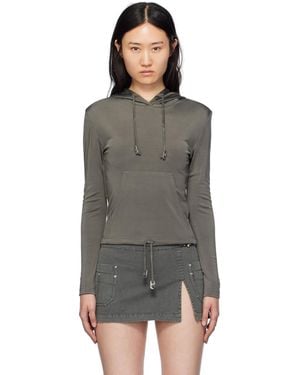 Dion Lee Gray Lustrous Shrunken Hoodie - Black