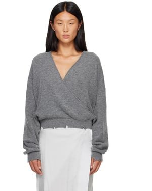 OPEN YY Wool Criss Cross Wrap Knit Sweater - Grey