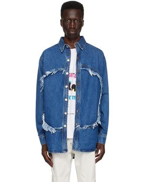 Edward Cuming Chemise Bleue En Denim À Bords Effilochés