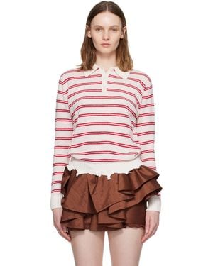 ShuShu/Tong Off- & Striped Long-Sleeve Knit Polo - Red