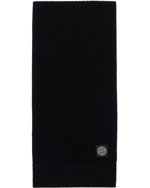 Stone Island ブラック ロゴパッチ ニット マフラー