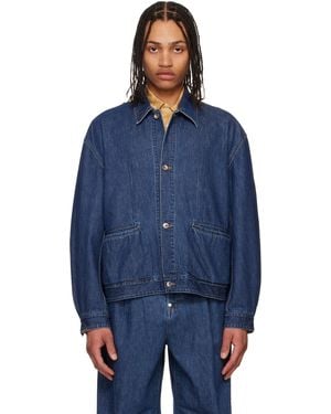 SOSHIOTSUKI Manipulation Drape Pocket Washed Denim Jacket - Blue