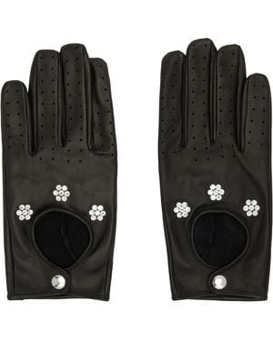 Ernest W. Baker Floral Studded Appliqué Driving Gloves - Black