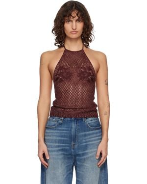 Amiri Burgundy Floral Crochet Open Back Tank Top - Blue